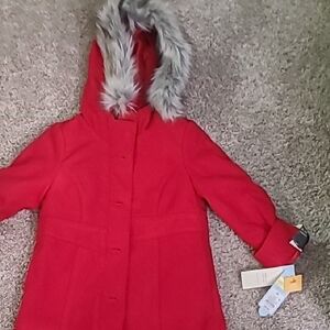 Cat & Jack Red Puffer Jacket with Faux Fur Hood
